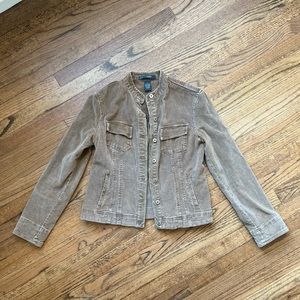 Stylish light brown button up corduroy jacket. Size small.